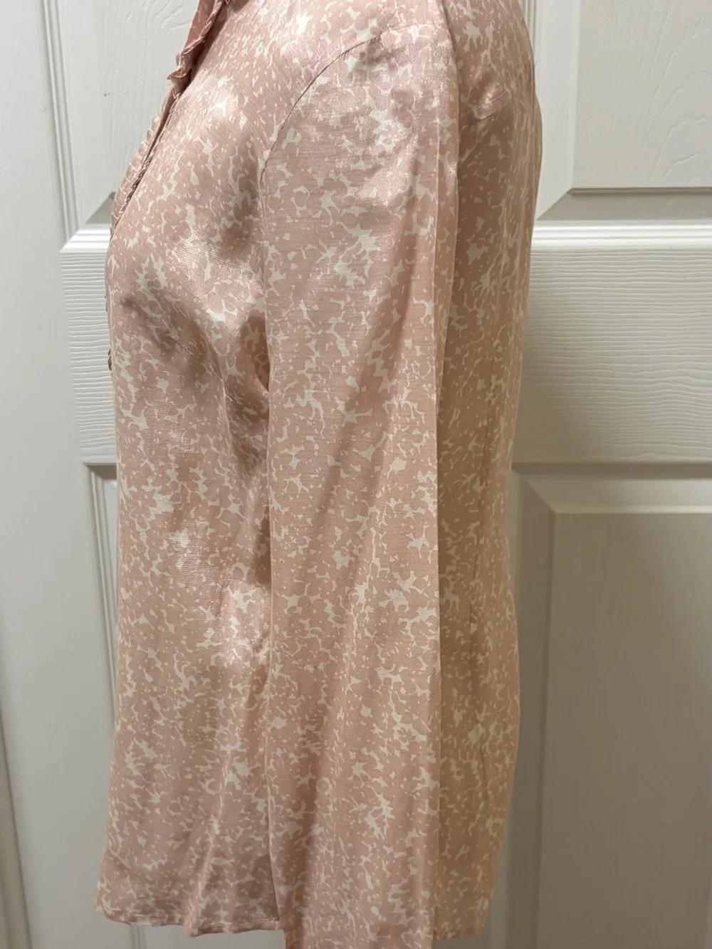 Women's Pink Ruffled-Trim Button-Up Blouse